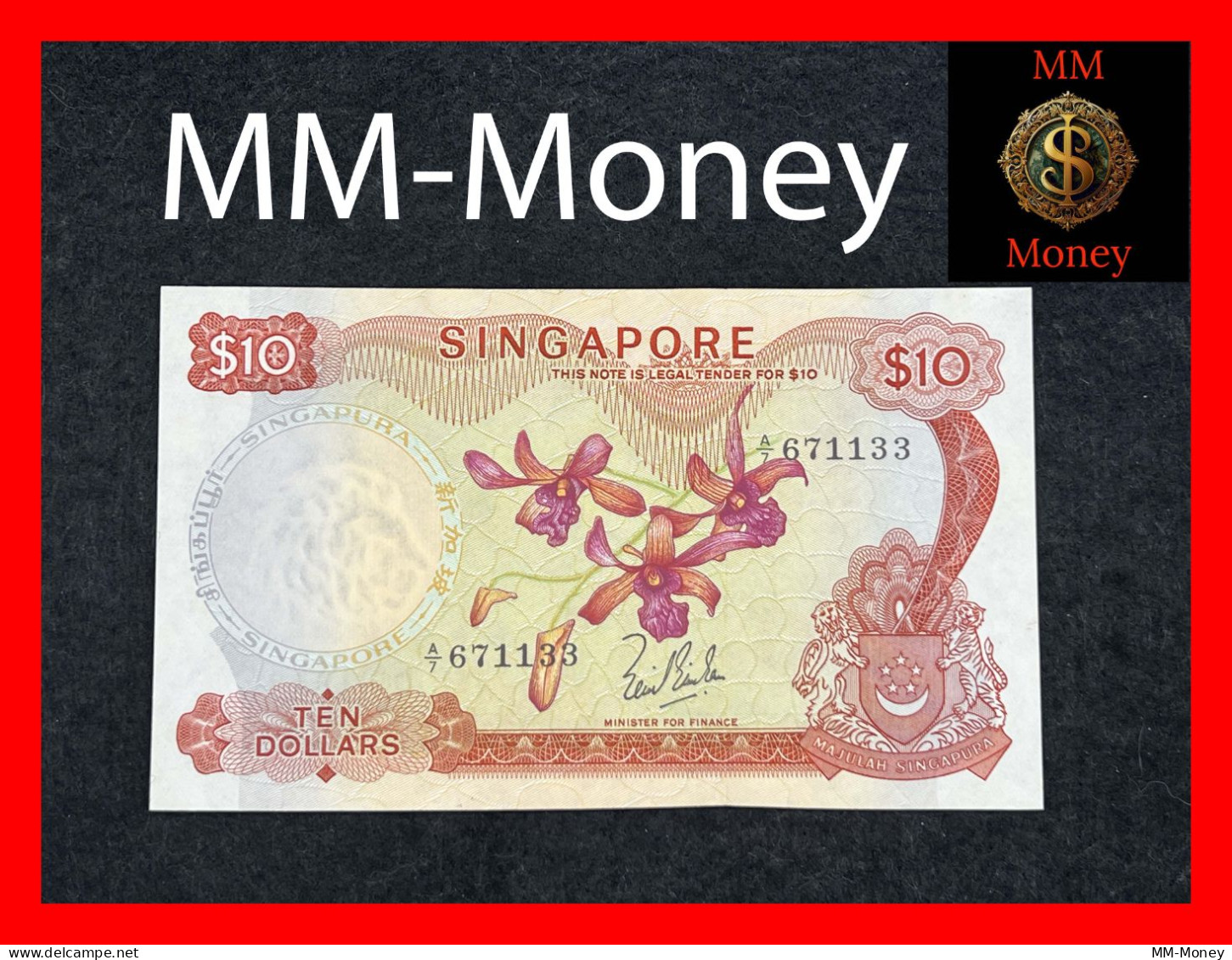 SINGAPORE  10  $   1967    P. 3 A  *sig. Lim Kim San *   **rare**  UNC - Singapur