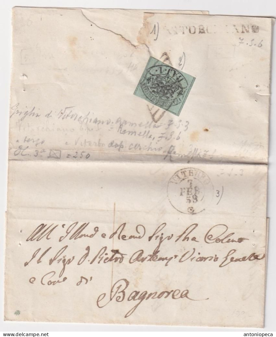 ITALY ANTICHI STATI, PONTIFICIO 1859,Letter Bearing 1 Baj On Letter From Viterbo To Bagnorea - Papal States