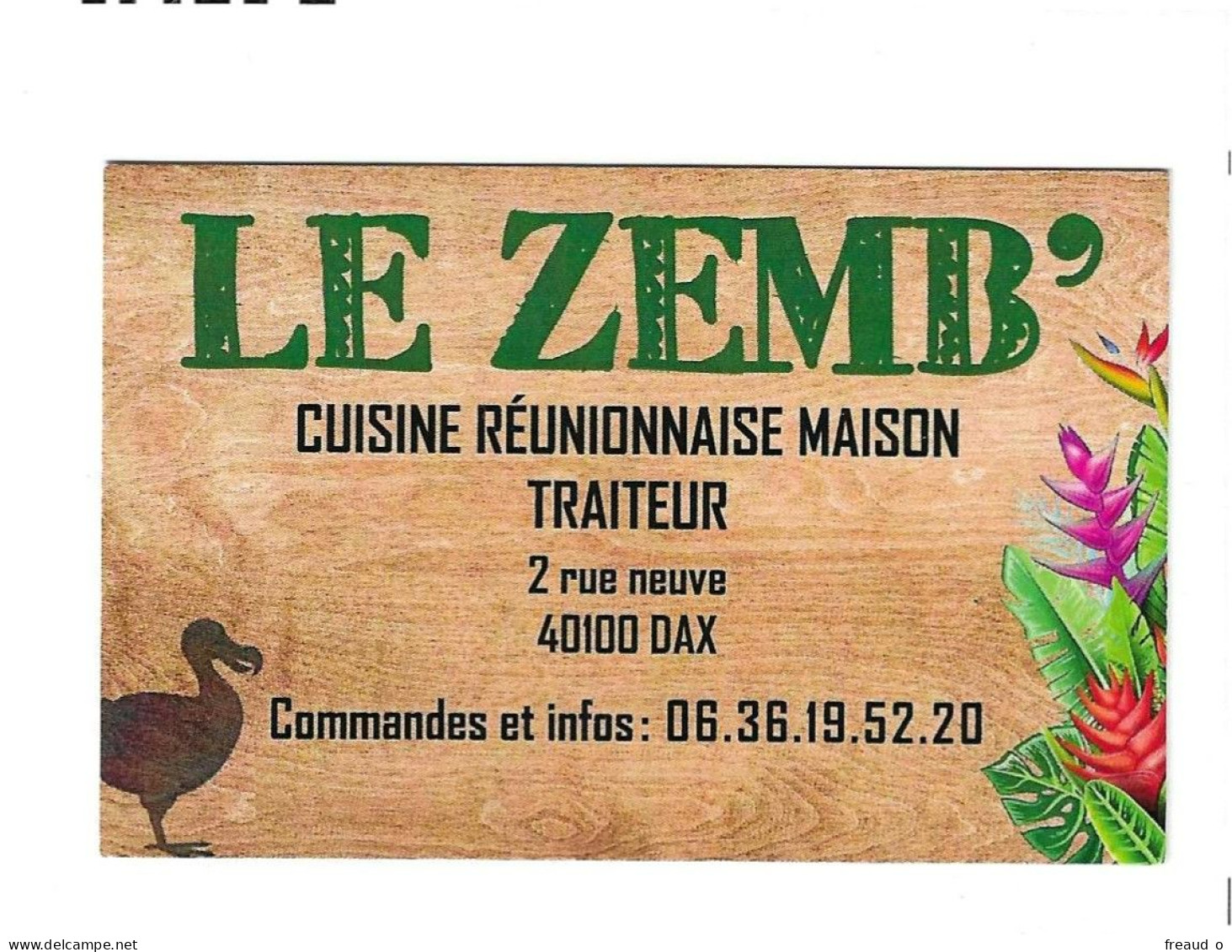 Carte De Visite LE ZEMB' Cuisine Réunionnaise Maison - 40100 DAX - - Other & Unclassified