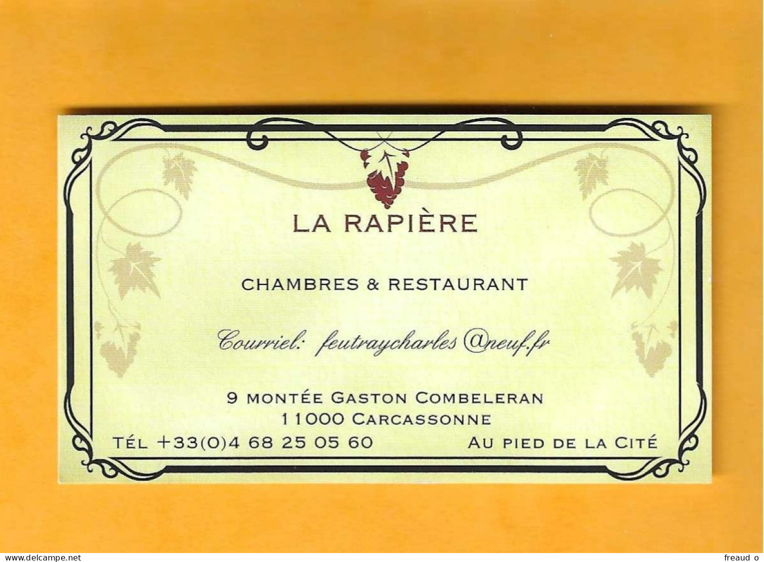 Carte De Visite RESTAURANT - LA RAPIERE - 11000 CARCASSONNE - - Other & Unclassified