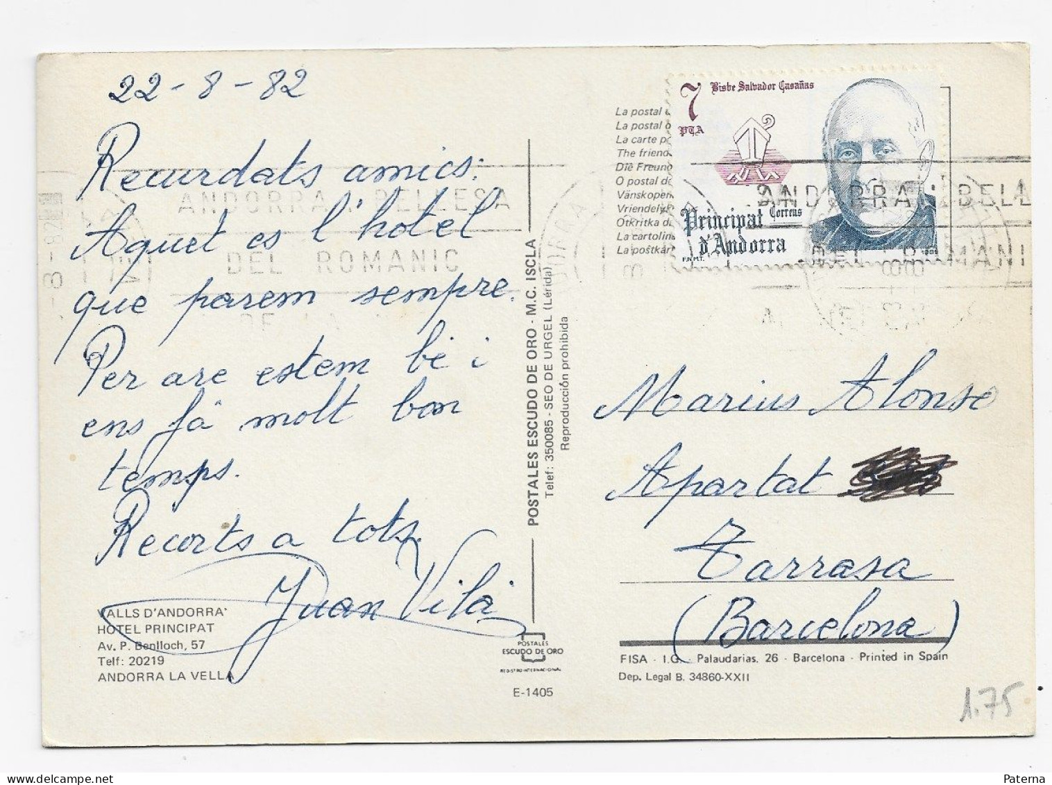 3853 Postal Andorra  1982  La Vella - Lettres & Documents