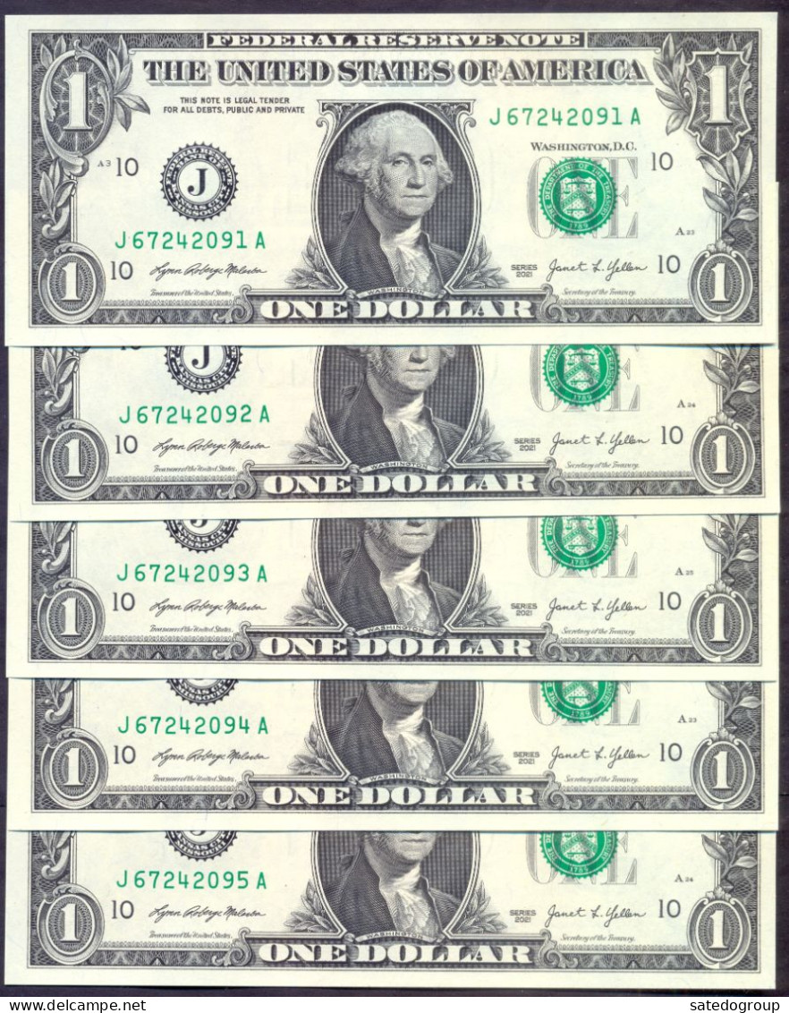 USA 1 Dollar 2021 J  - UNC # P- W549 < J - Kansas City MO > - Federal Reserve Notes (1928-...)