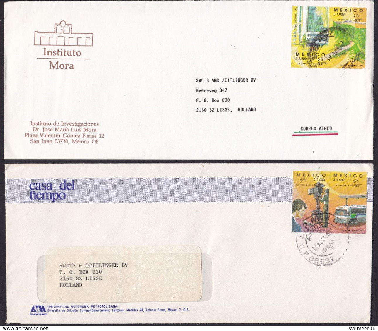 Mexico: 2x Cover To Netherlands, 1991-1992, 2 Stamps Each, Transport, Bus, Road Bridge, Tv Camera (minor Crease) - Mexique