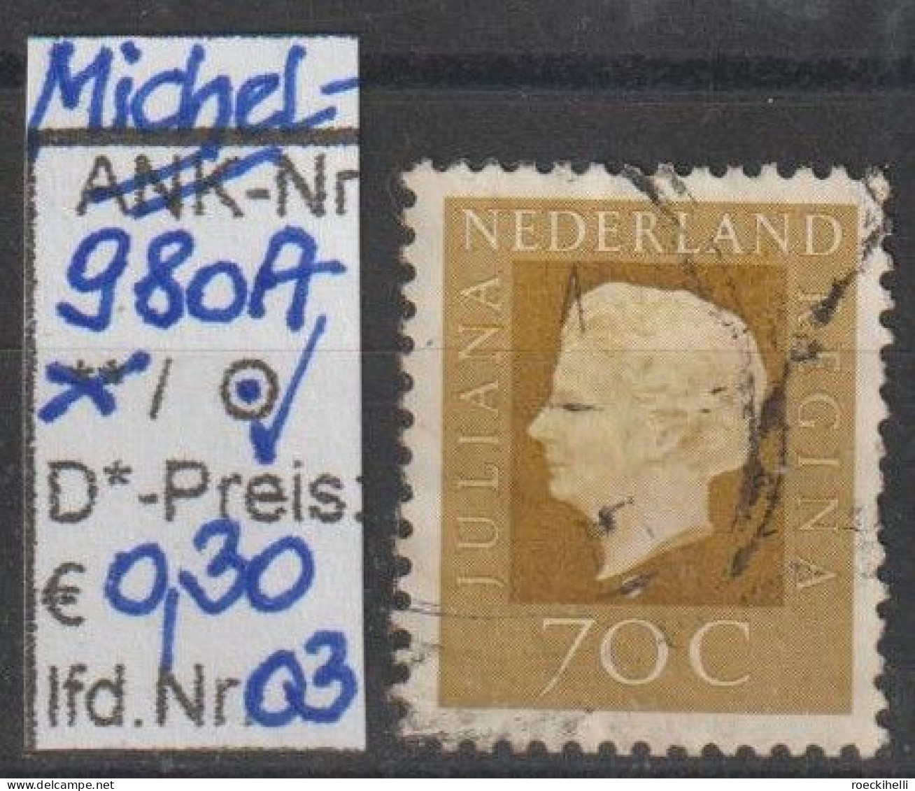 1972 - NIEDERLANDE - FM/DM "Königin Juliana" 70 C Olivgelb - O Gestempelt - S. Scan (980Ao 01-04 Nl) - Used Stamps