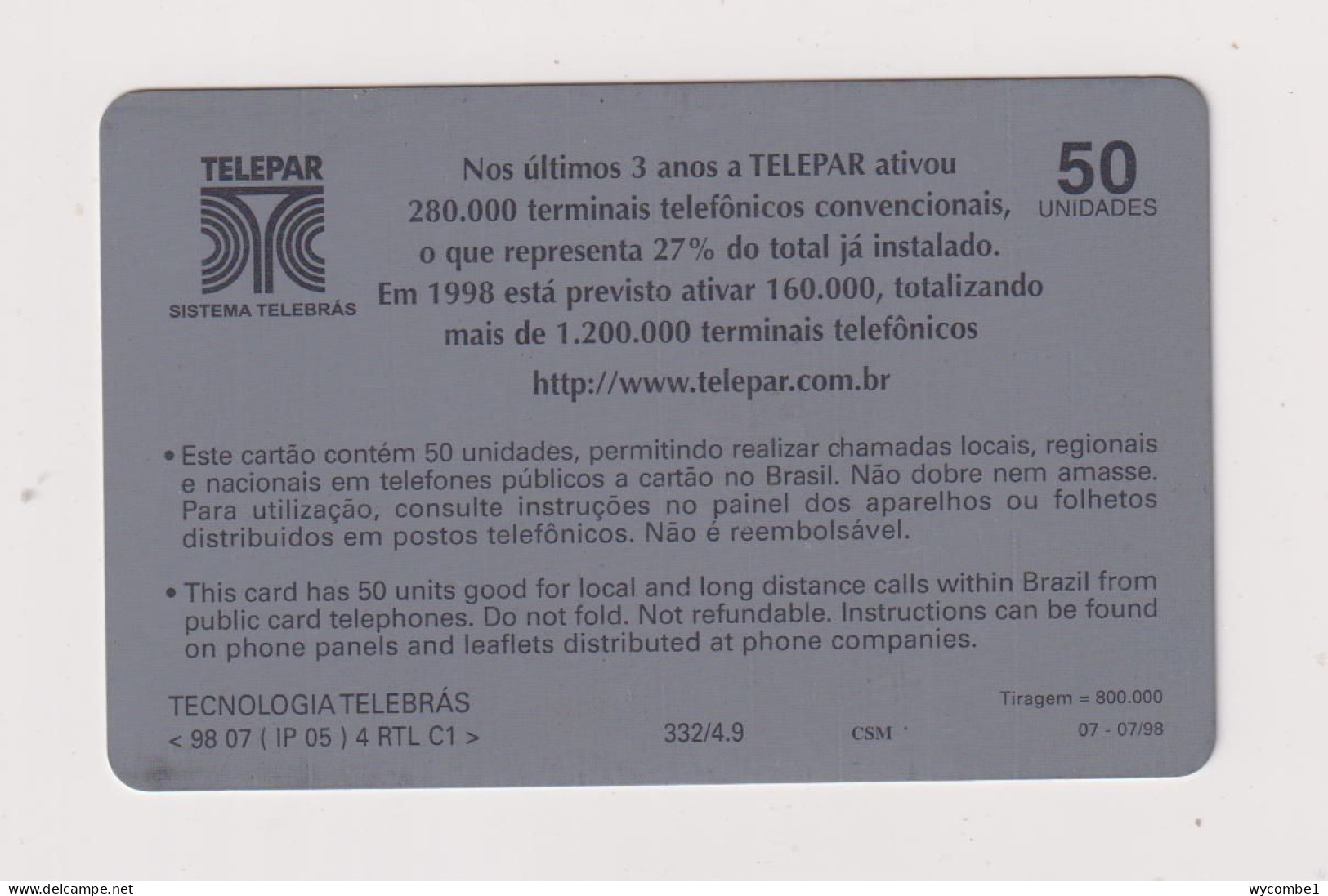 BRASIL -  Telephone Installations Inductive  Phonecard - Brasilien