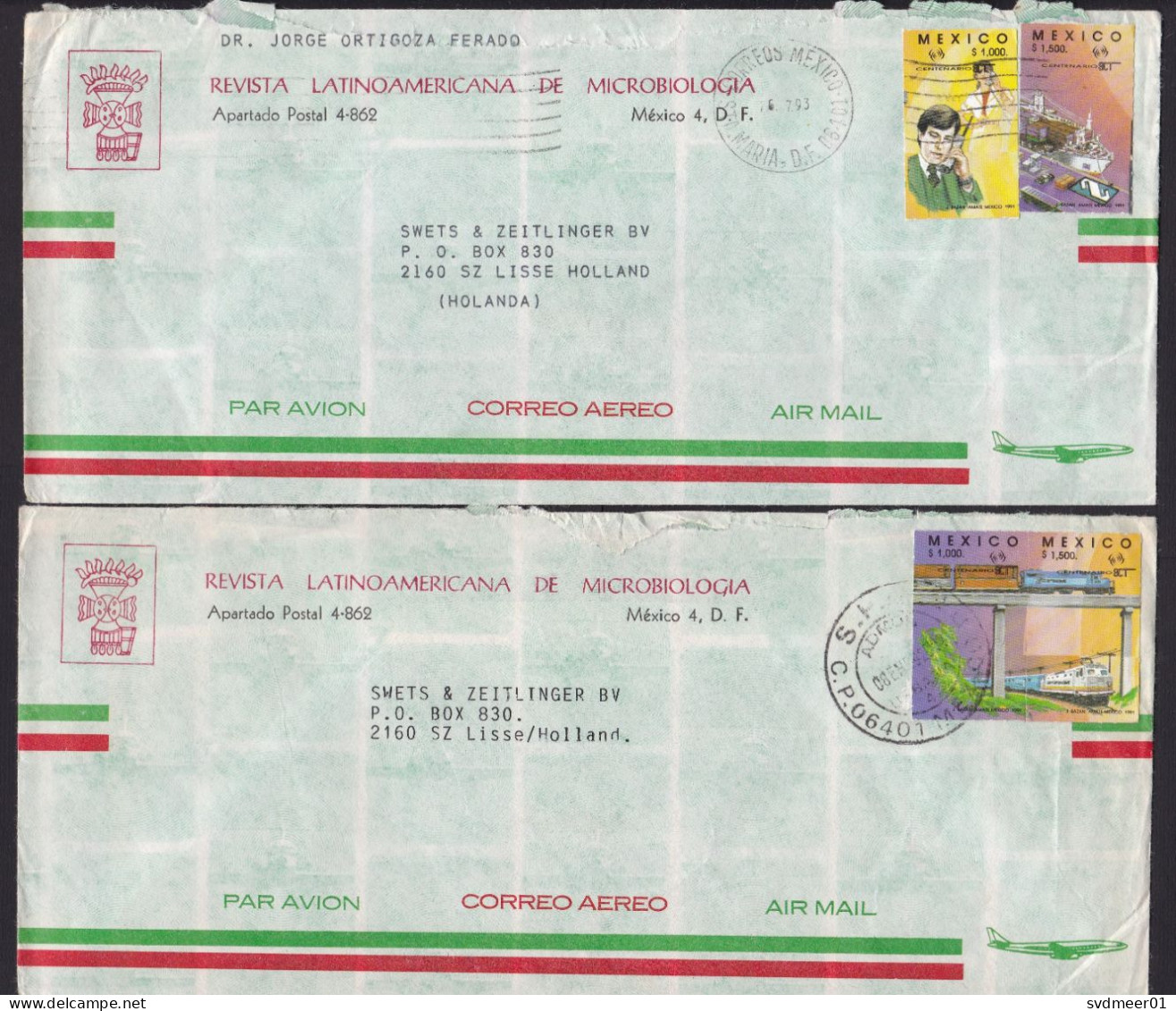 Mexico: 4x Cover To Netherlands, 1993, 2 Stamps Each, Transport, Train, Ship, Bridge, Telephone (damaged, See Scans) - Mexico