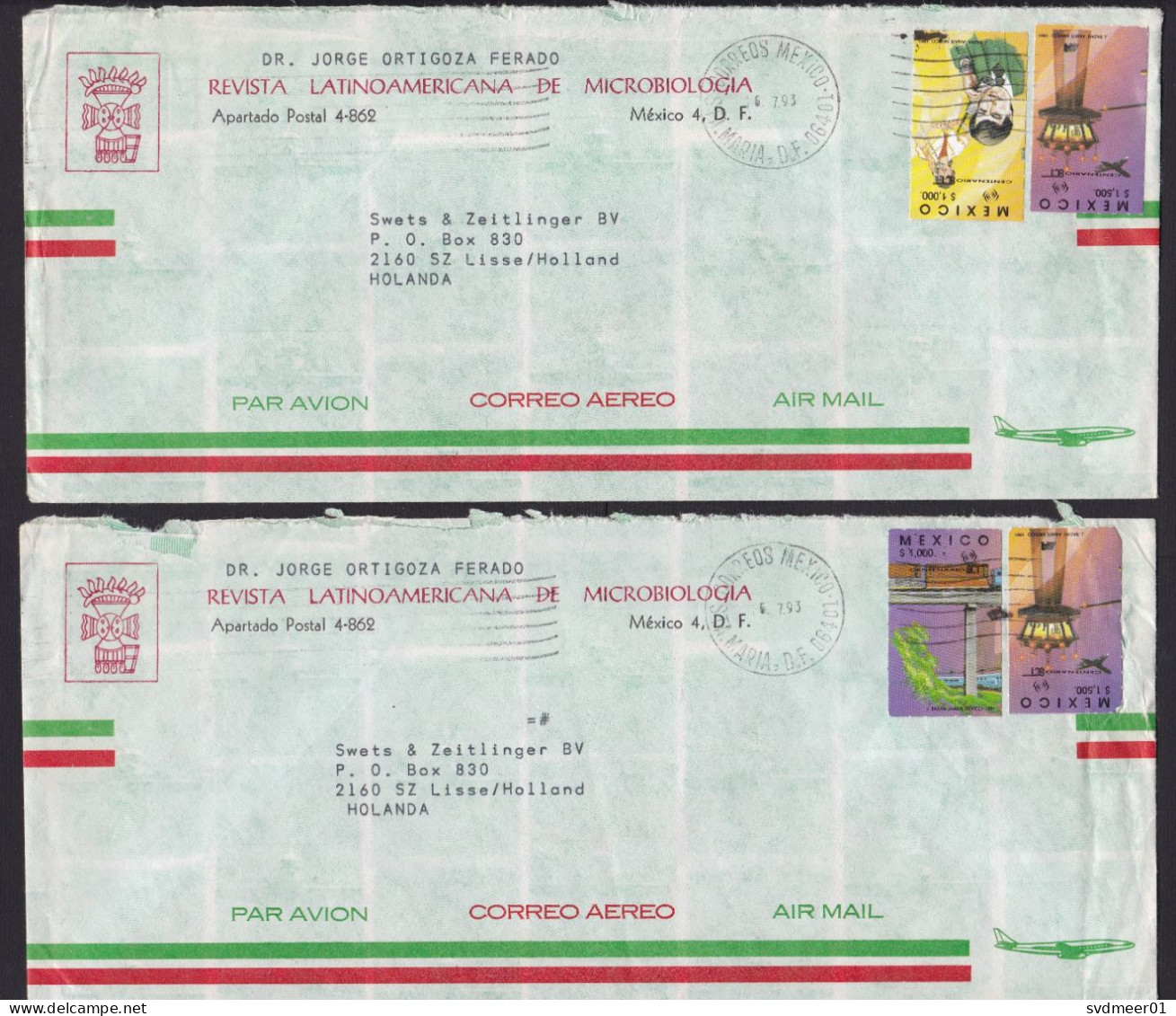 Mexico: 4x Cover To Netherlands, 1993, 2 Stamps Each, Transport, Train, Ship, Bridge, Telephone (damaged, See Scans) - Mexico