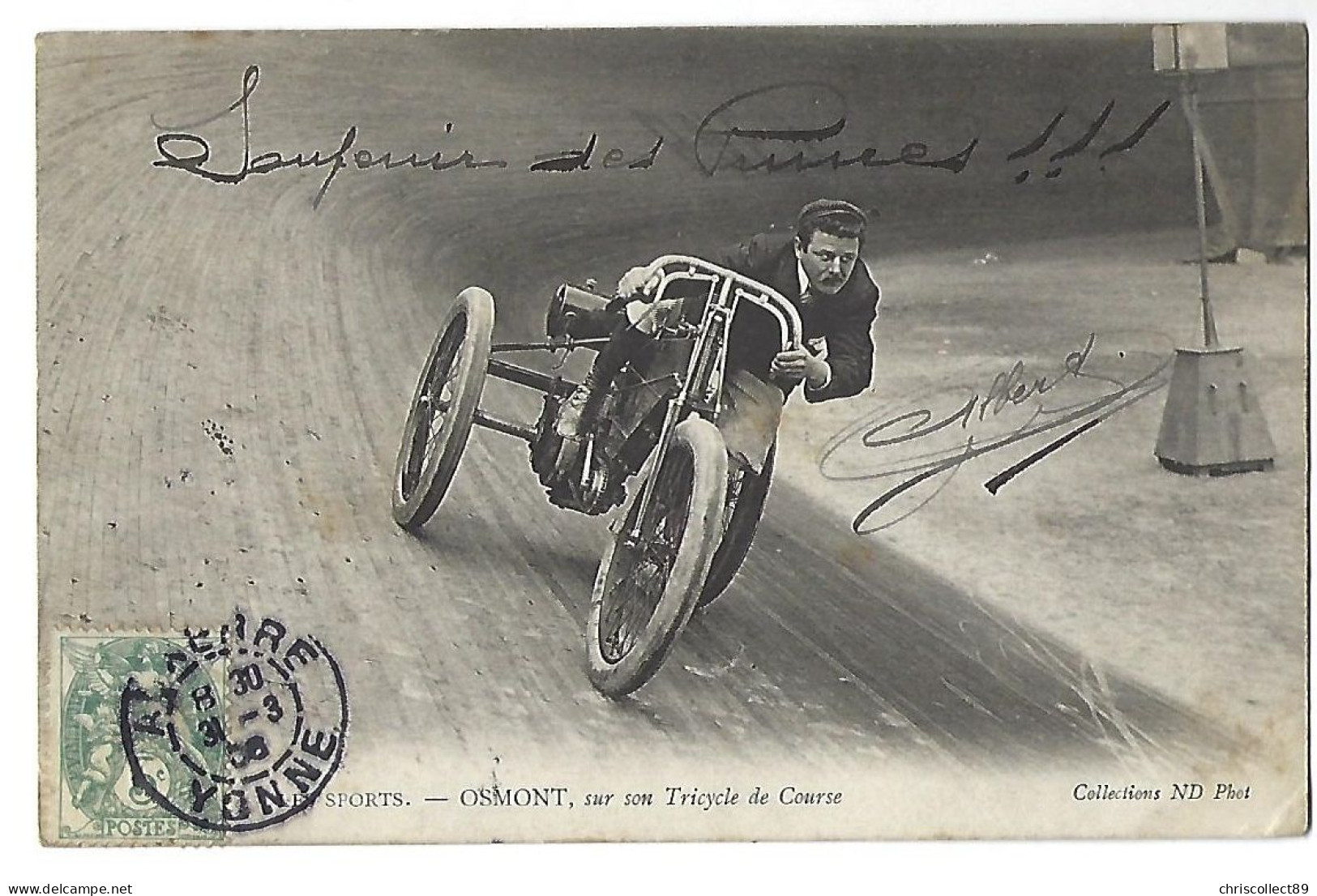 Carte Postale  Les Sports -  Osmont Sur Son Tricycle De Course - Motorcycle Sport