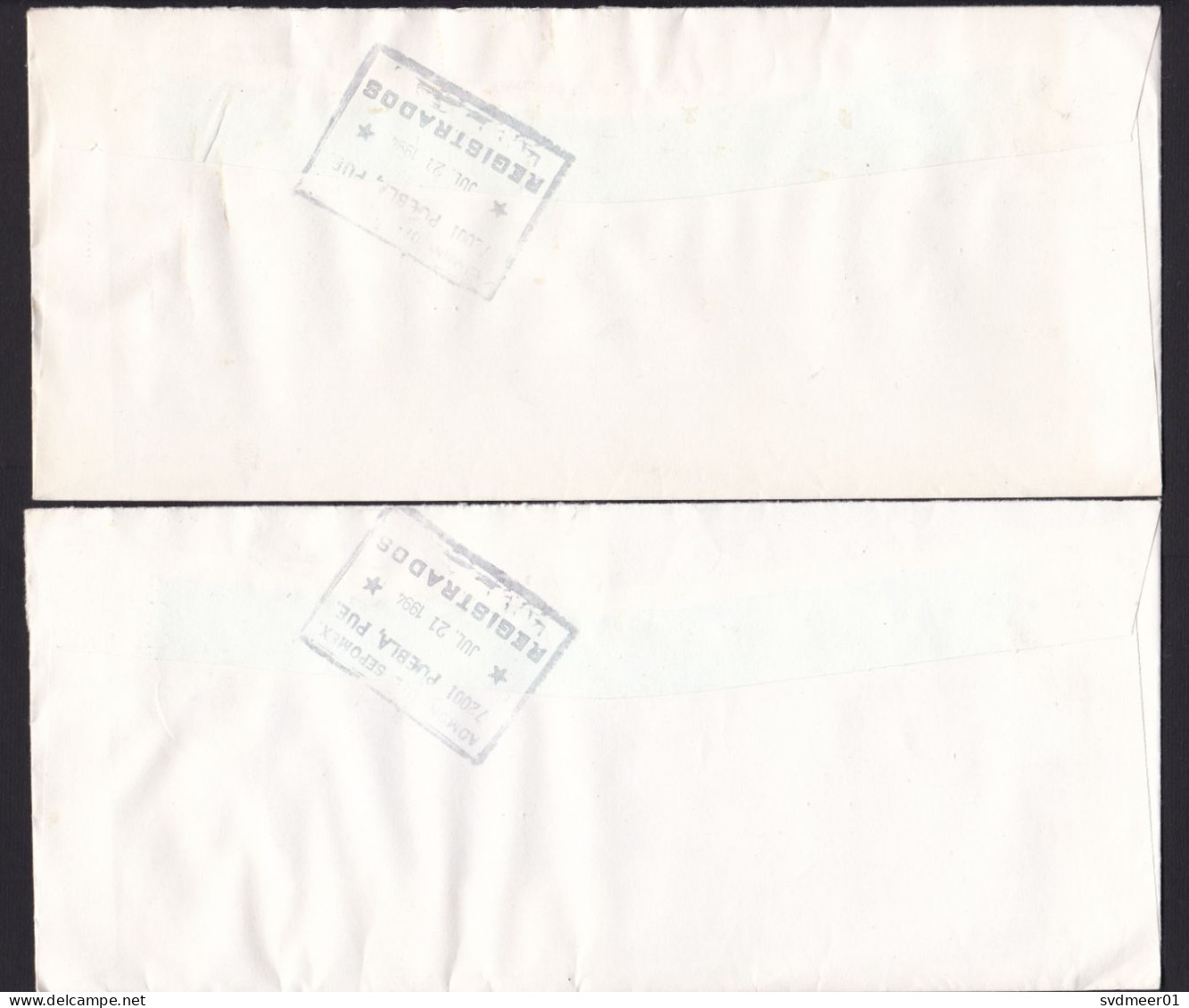 Mexico: 2x Registered Cover To Netherlands, 1990s, Total 18 Stamps, Transport, Ship, Train, Bus, Tree, TB (minor Damage) - Mexique