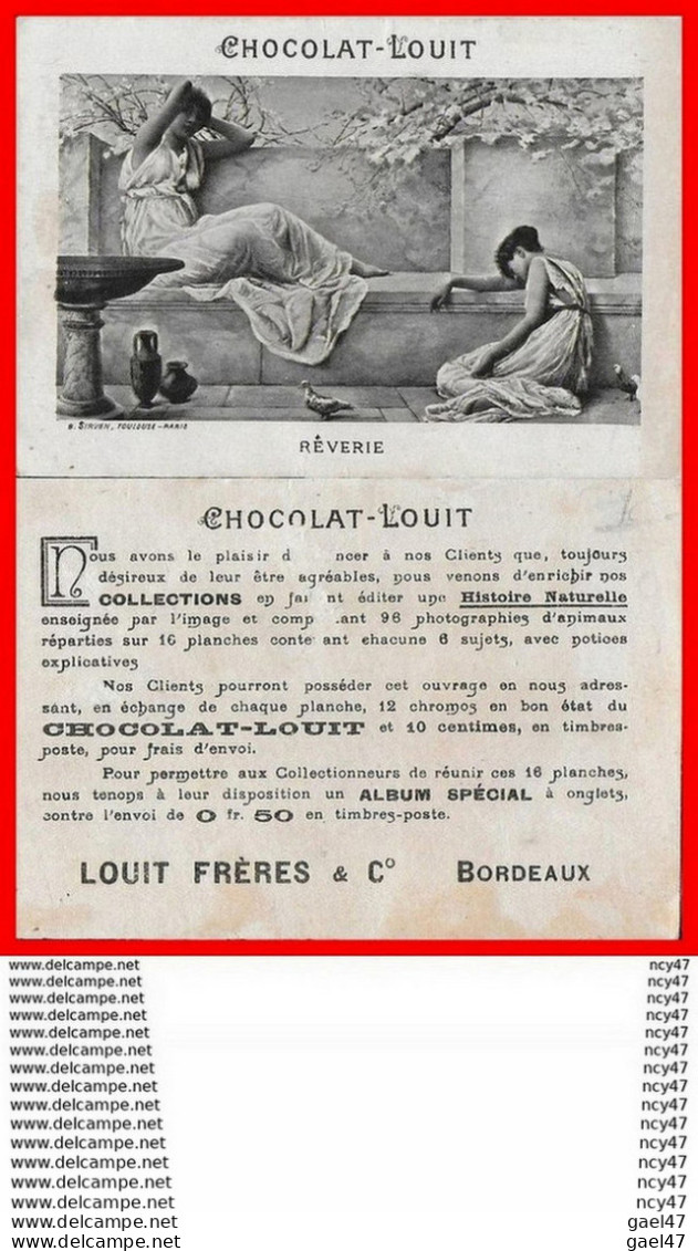 CHROMOS. Chocolat LOUIT   Rêverie, Femmes Somnolentes, Pigeons...H515 - Louit