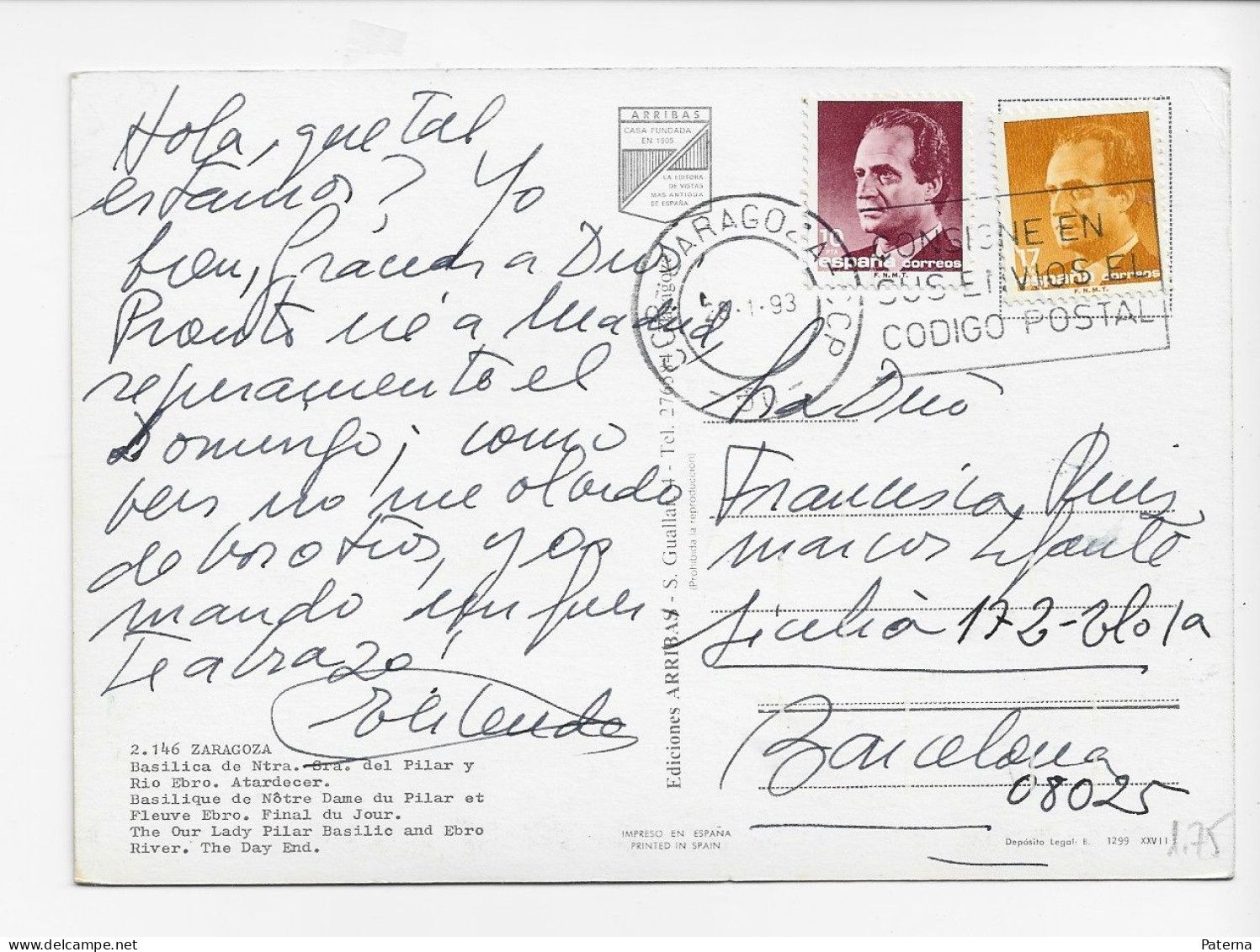 3853   Postal Zaragoza 1993, - Cartas & Documentos