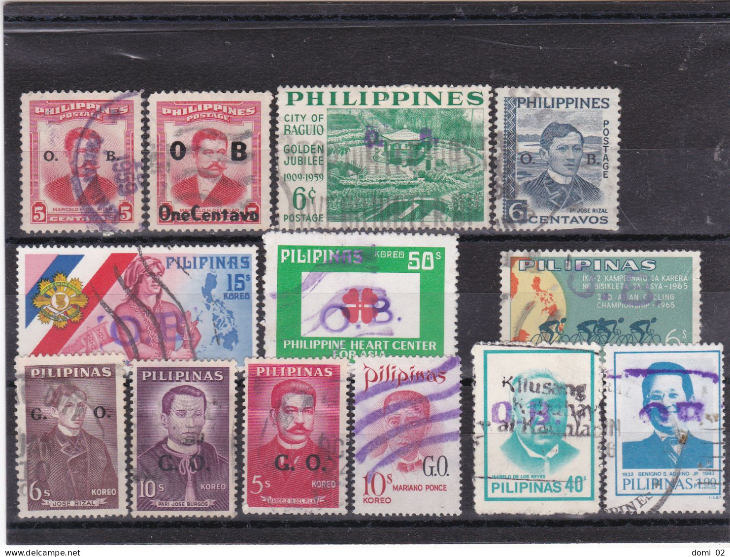 9 TIMBRES SURCHAGES OB + 4 TIMBRES SURCHAGES GO OBLITERES - Philippines