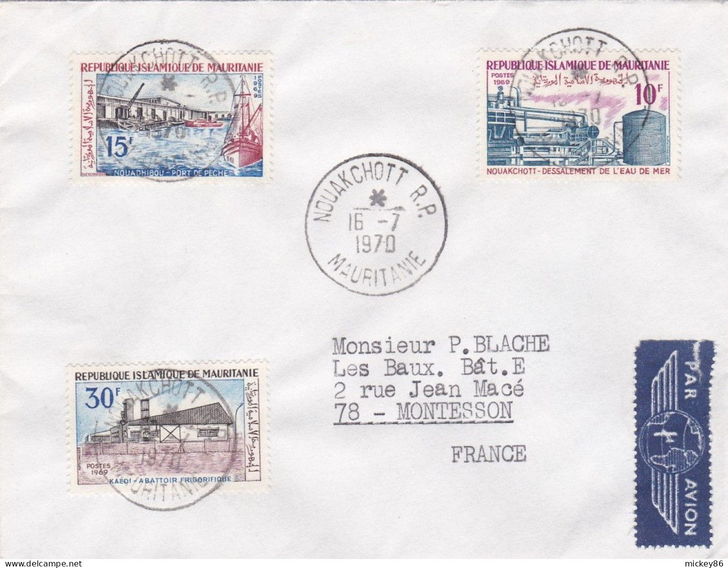 MAURITANIE -1970- Lettre NOUAKCHOTT  à MONTESSON -78 (France)...timbres , Usines    ...cachet - Mauritanie (1960-...)