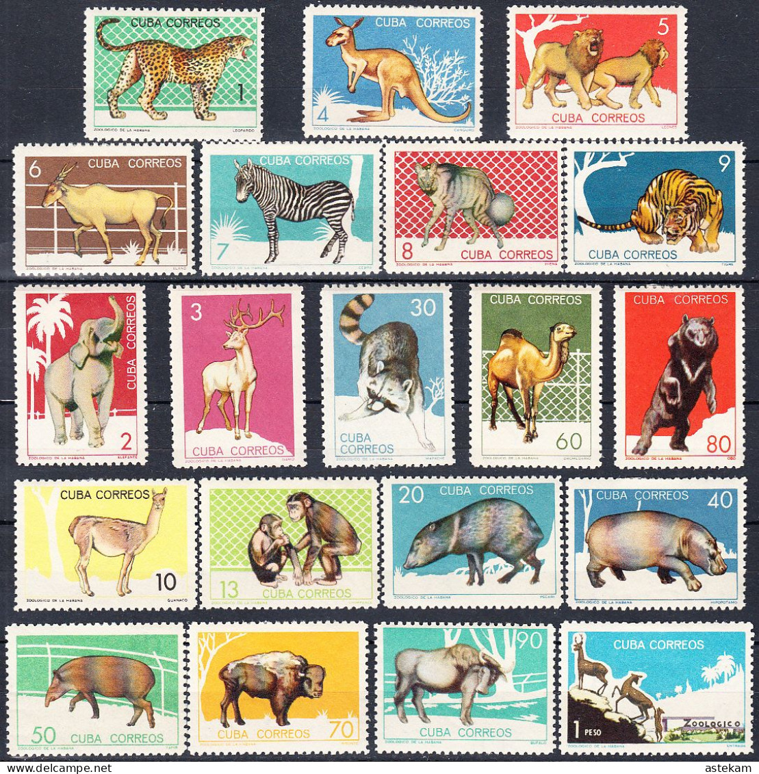 CUBA 1964, FAUNA, WILD ANIMALS From The HAVANA ZOO, COMPLETE MNH SERIES With ORIGINAL GLUE And PATCHES In GOOD QUALITY - Usati