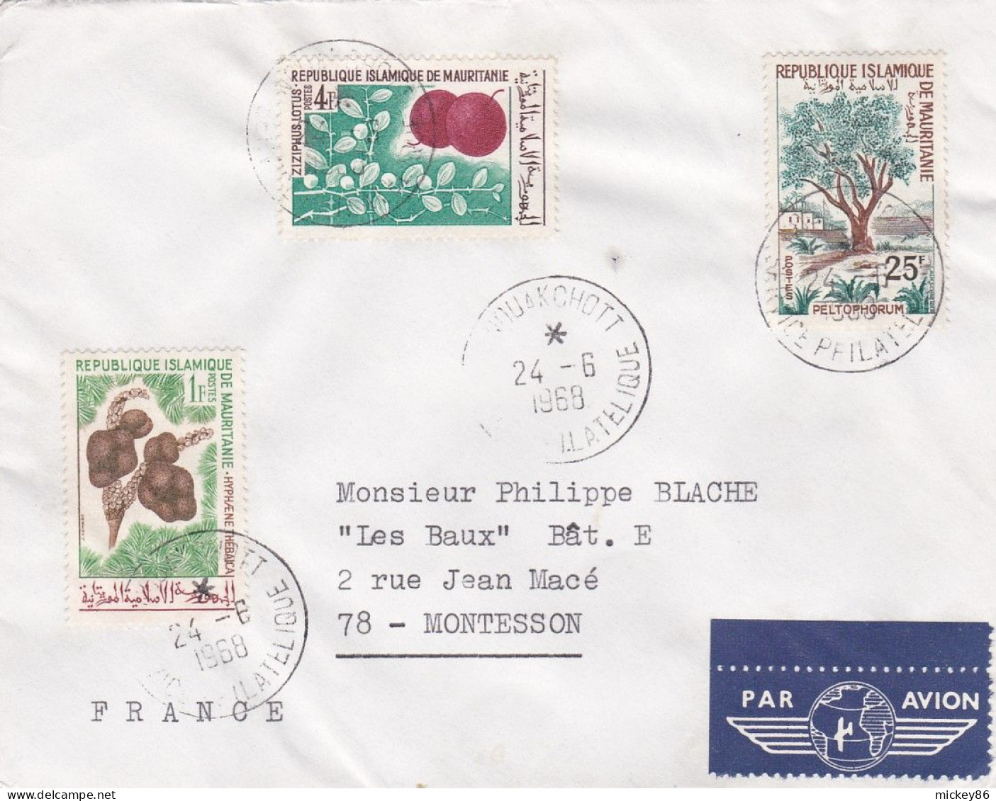 MAURITANIE -1968- Lettre NOUAKCHOTT  à MONTESSON -78 (France)...timbres Divers Végétaux   ...cachet - Mauritania (1960-...)