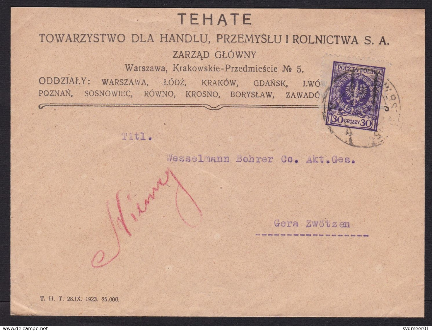 Poland: Cover To Germany, 1920s?, 1 Stamp, Eagle Bird Heraldry (traces Of Use) - Briefe U. Dokumente