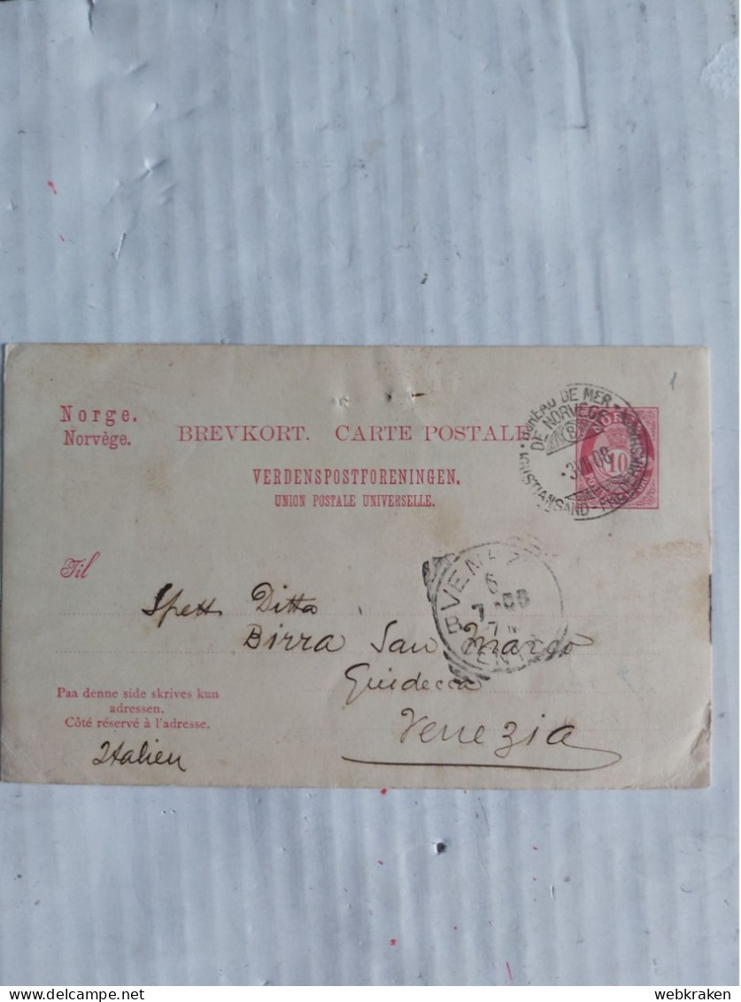 STORIA POSTALE NONGE NORVEGIA 1908 BUREAU DE MER KRISTIANSAND FREDERIKSHAFEN - Lettres & Documents