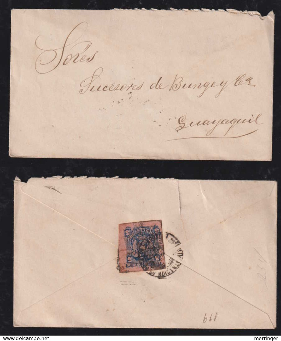 Ecuador 1893 Cover With 5c Square Cut To GUAYAQUIL - Equateur