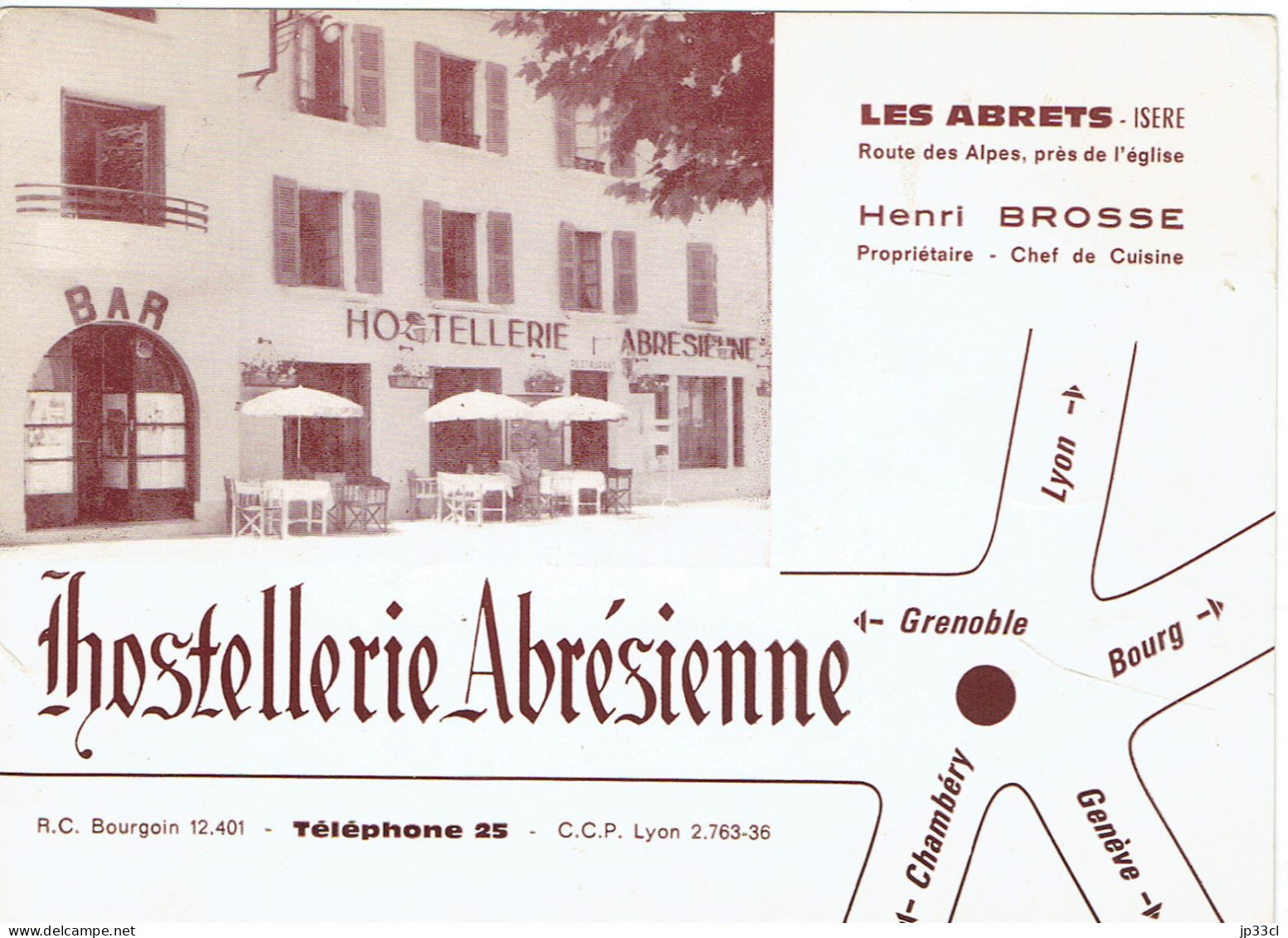 CP De L'Hostellerie Abrésienne, Les Abrets (propriétaire Henri Brosse), 9/7/1969 - A Voyagé Vers La Belgique - Les Abrets