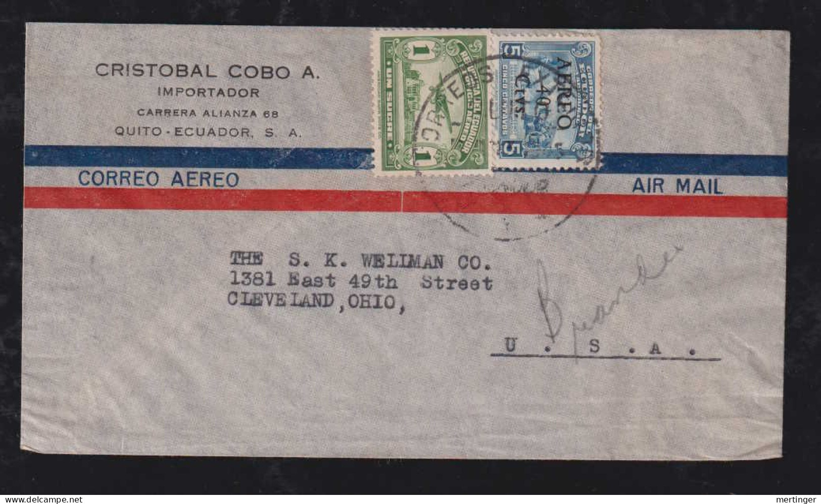 Ecuador 1945 Airmail Cover QUITO To CLEVELAND USA - Equateur