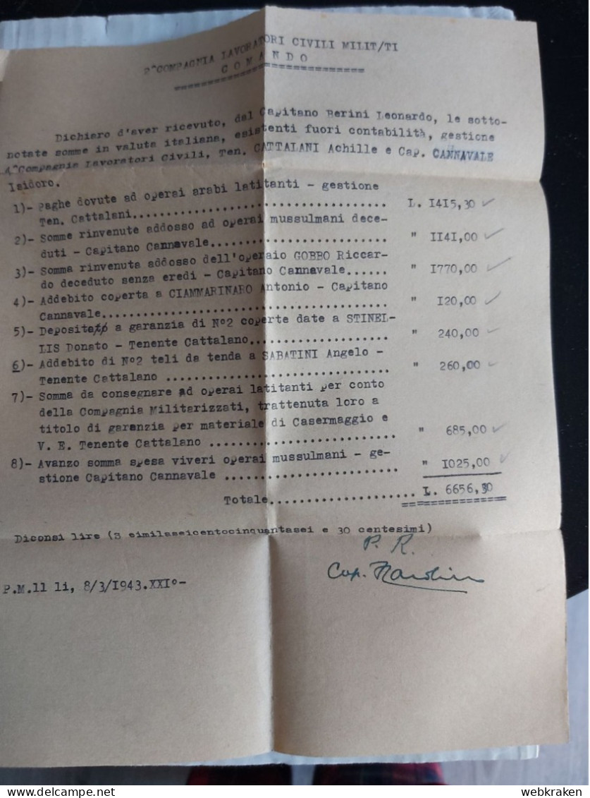 2 GUERRA POSTA MILITARE NR. 11 DEL 1943 DOCUMENTO INTERESSANTE AFRICA ORIENTALE COLONIE ITALIANE - Afrique Orientale Italienne