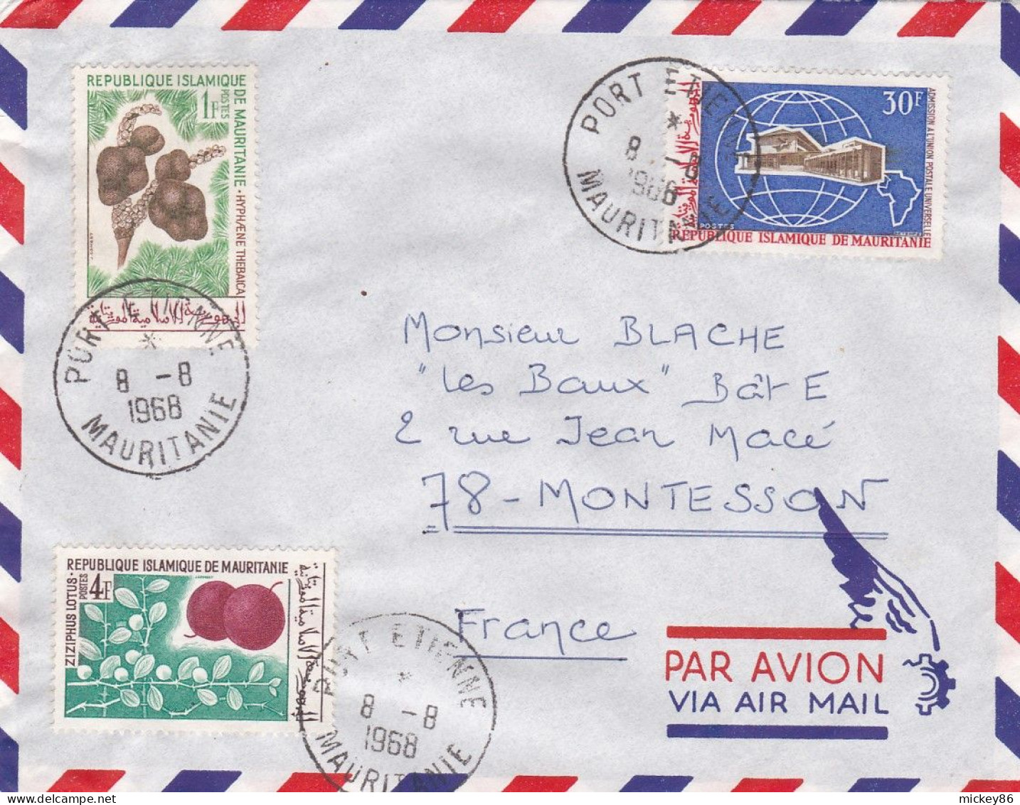 MAURITANIE -1968- Lettre PORT ETIENNE à  MONTESSON -78 (France)...timbres Divers Dont Végétaux     ...cachet - Mauretanien (1960-...)