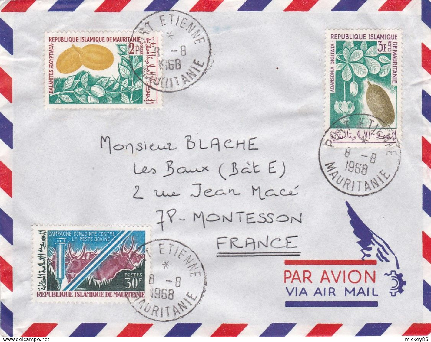 MAURITANIE -1968- Lettre PORT ETIENNE à  MONTESSON -78 (France)...timbres Divers Dont Végétaux     ...cachet - Mauretanien (1960-...)