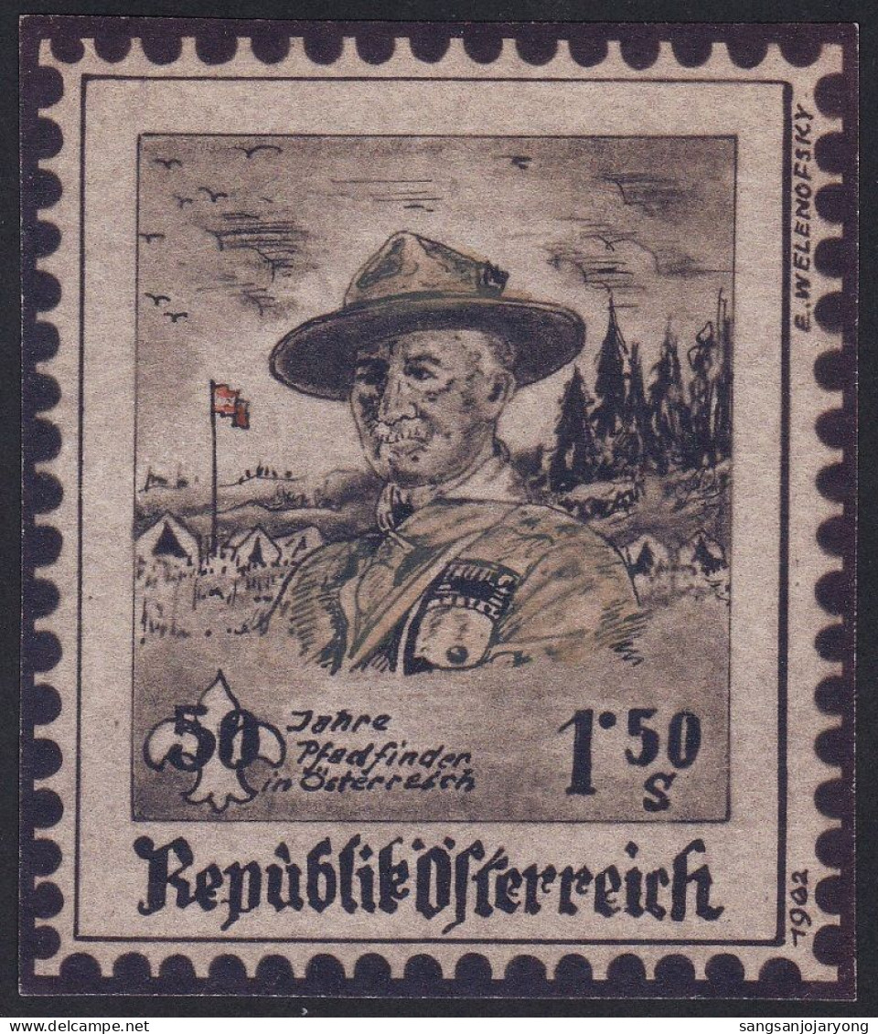 Austria Sc684 Austria’s Boy Scouts 50th Anniversary, Baden-Powell (1857-1941), Unissued Essay 1, Essai - Altri & Non Classificati