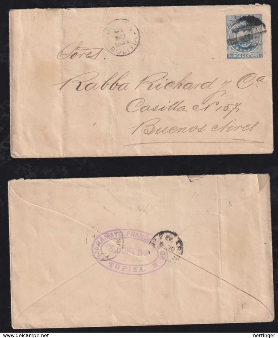 Bolivia 1892 Postal Stationery Envelope TUPIZA X BUENOS AIRES Argentina - Bolivie