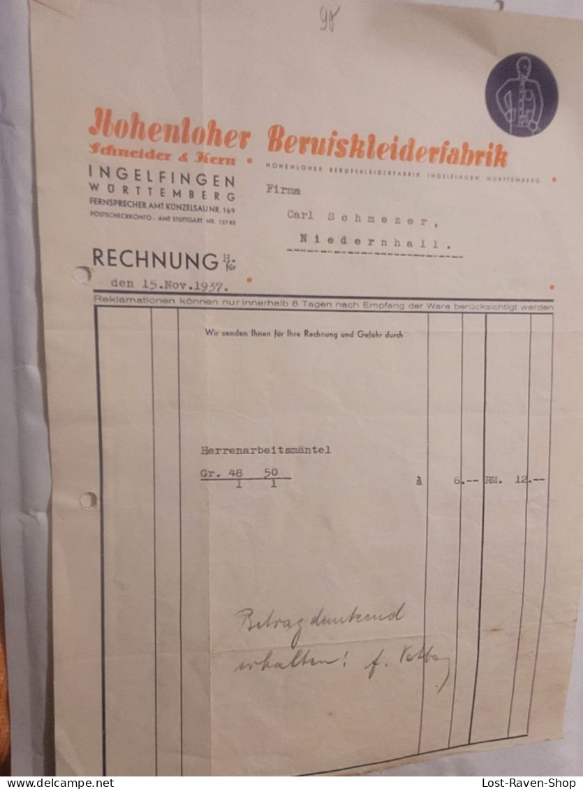 Rechnung - Hohenloher Berufskleiderfabrik - 1937 (6) - 1900 – 1949