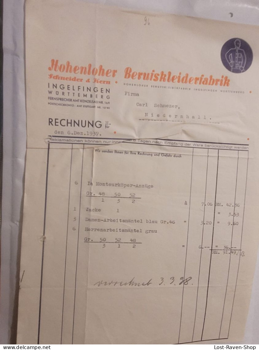 Rechnung - Hohenloher Berufskleiderfabrik - 1937 (7) - 1900 – 1949