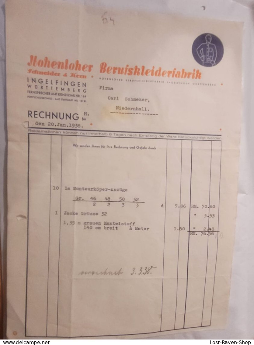 Rechnung - Hohenloher Berufskleiderfabrik - 1937 (8) - 1900 – 1949