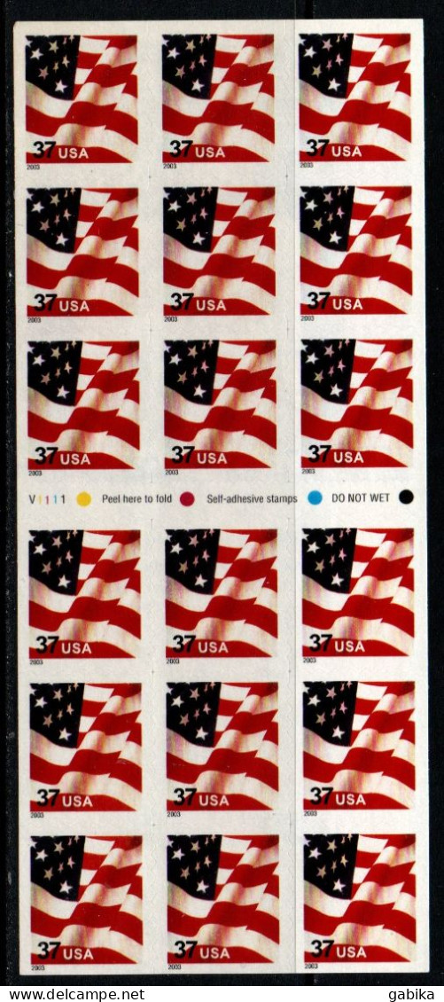 USA 2002 (2003), Scott 3637, MNH, Sheet, Booklet, Perforation 8, Flag - Ungebraucht