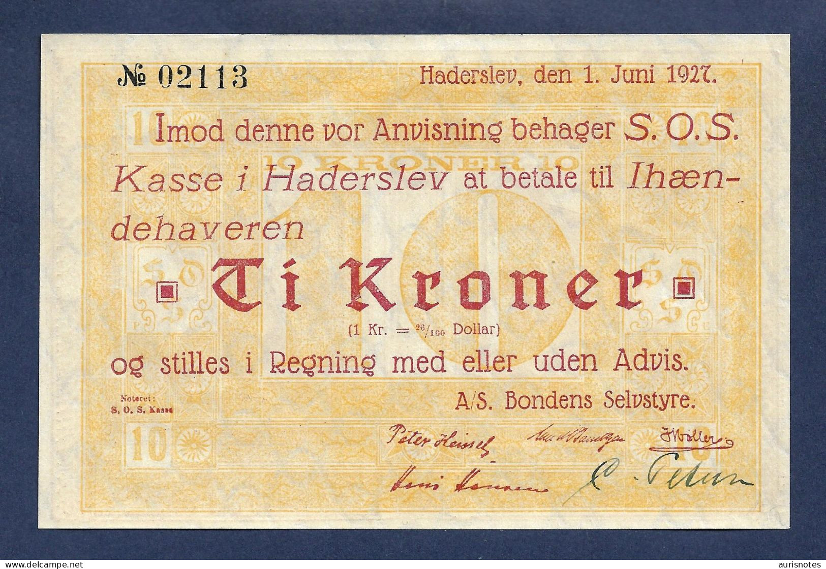 Denmark Haderslev 10 Kroner 1927 UNC - Danimarca