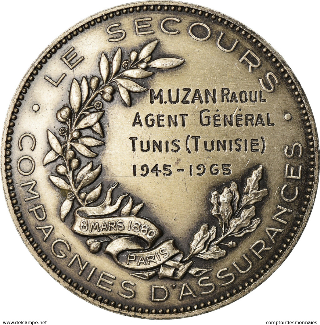 Tunisie, Jeton, Assurances Le Secours, Agent Général, Tunis, 1965, Lefevre - Andere & Zonder Classificatie