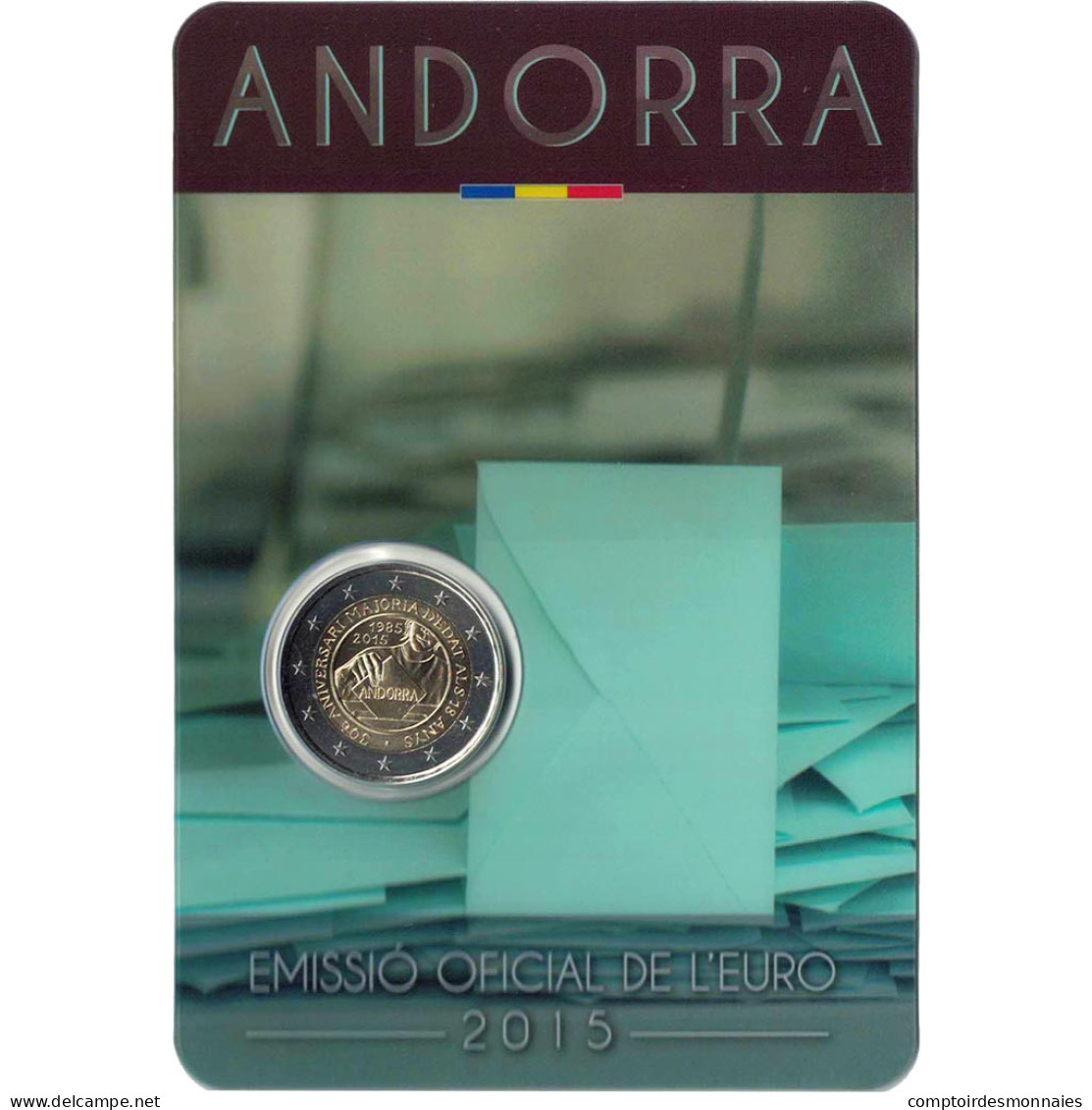 Andorra, 2 Euro, Majorité à 18 Ans, 2015, FDC, Bi-Metallic - Andorre