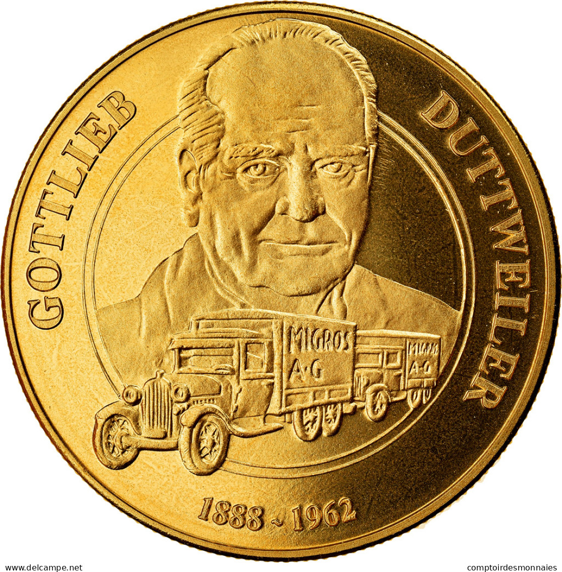 Suisse, Médaille, Gottlieb Duttweiller, Automobile, SPL+, Copper-Nickel Gilt - Andere & Zonder Classificatie