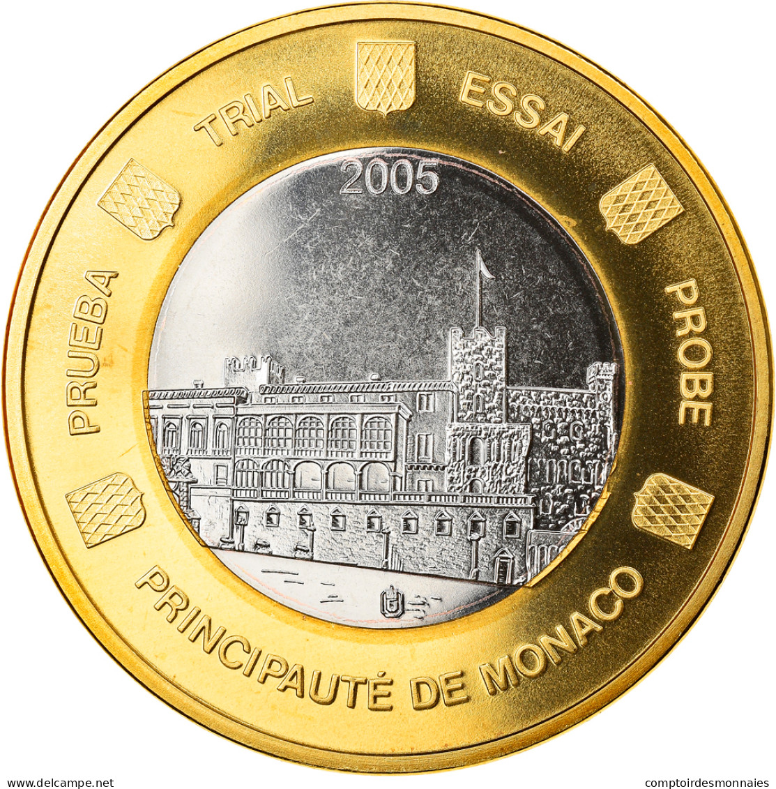 Monaco, Médaille, 1 E, Essai-Trial, 2005, FDC, Bi-Metallic - Andere & Zonder Classificatie