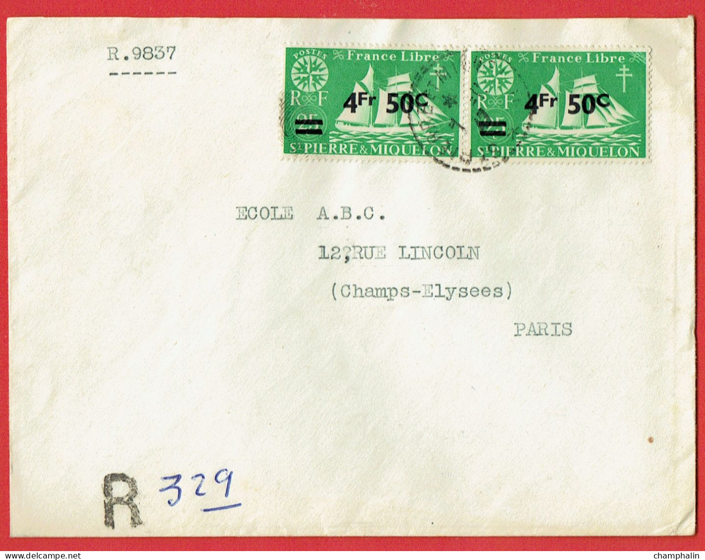 ESC De Saint-Pierre Et Miquelon (975) Pour Paris (75) - CAD 7 Novembre 1947 - Timbre YT 321 - Recommandé - Lettres & Documents