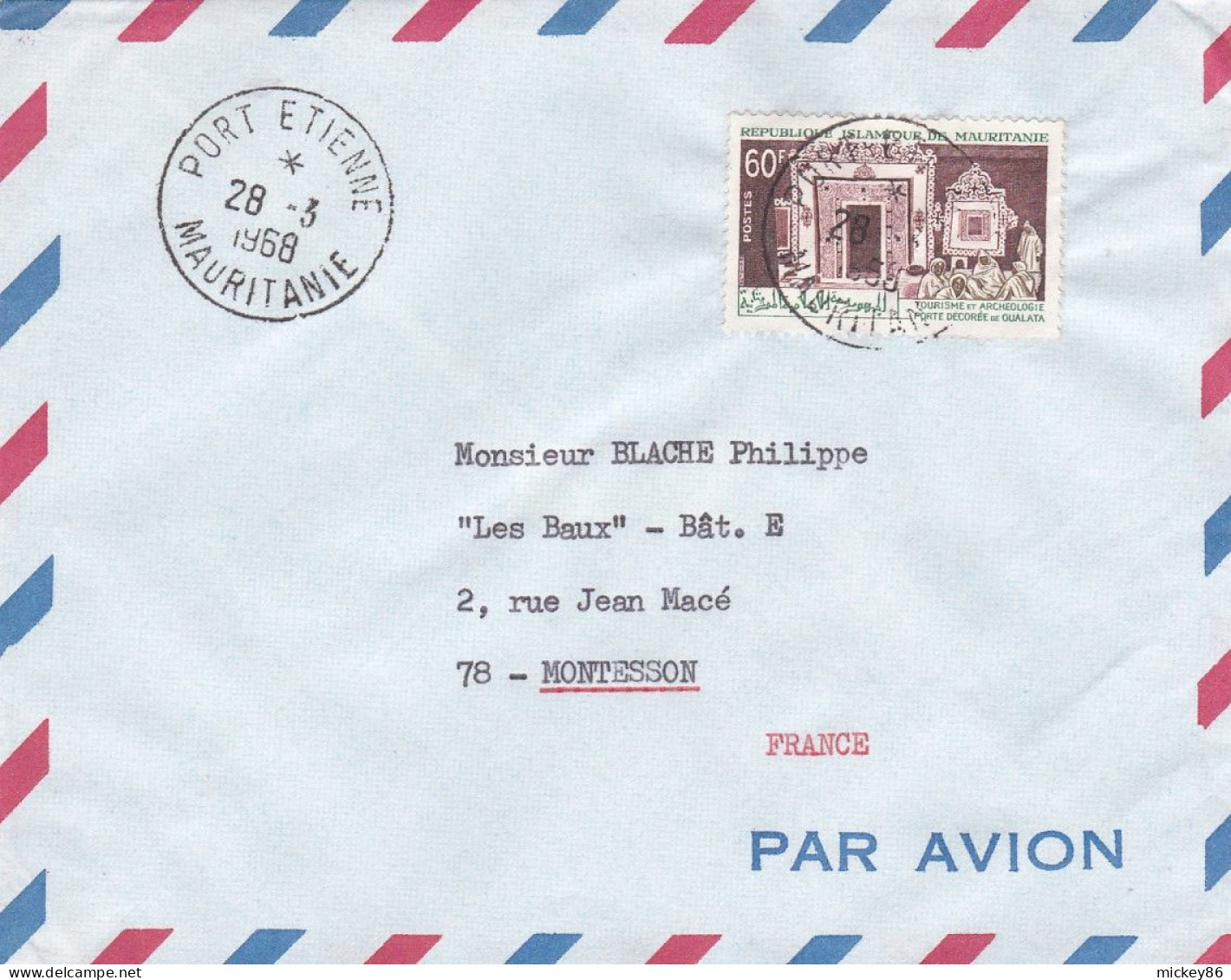 MAURITANIE -1968 - Lettre PORT ETIENNE  à  MONTESSON -78 (France)...timbre Porte De Oualata Seul Sur Lettre  ...cachet - Mauritanie (1960-...)