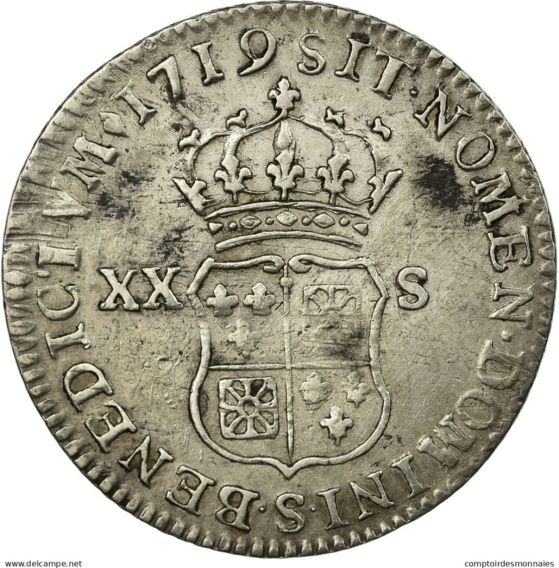 Monnaie, France, Louis XV, 1/6 Écu (XX – S) De France-Navarre, 20 Sols, 1/6 - 1715-1774 Luigi XV Il Beneamato