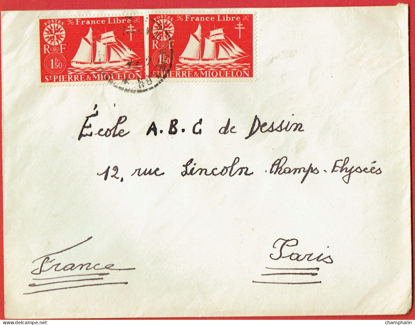 ESC De Saint-Pierre Et Miquelon (975) Pour Paris (75) - CAD Septembre 1943 - Timbre YT 303 - Storia Postale