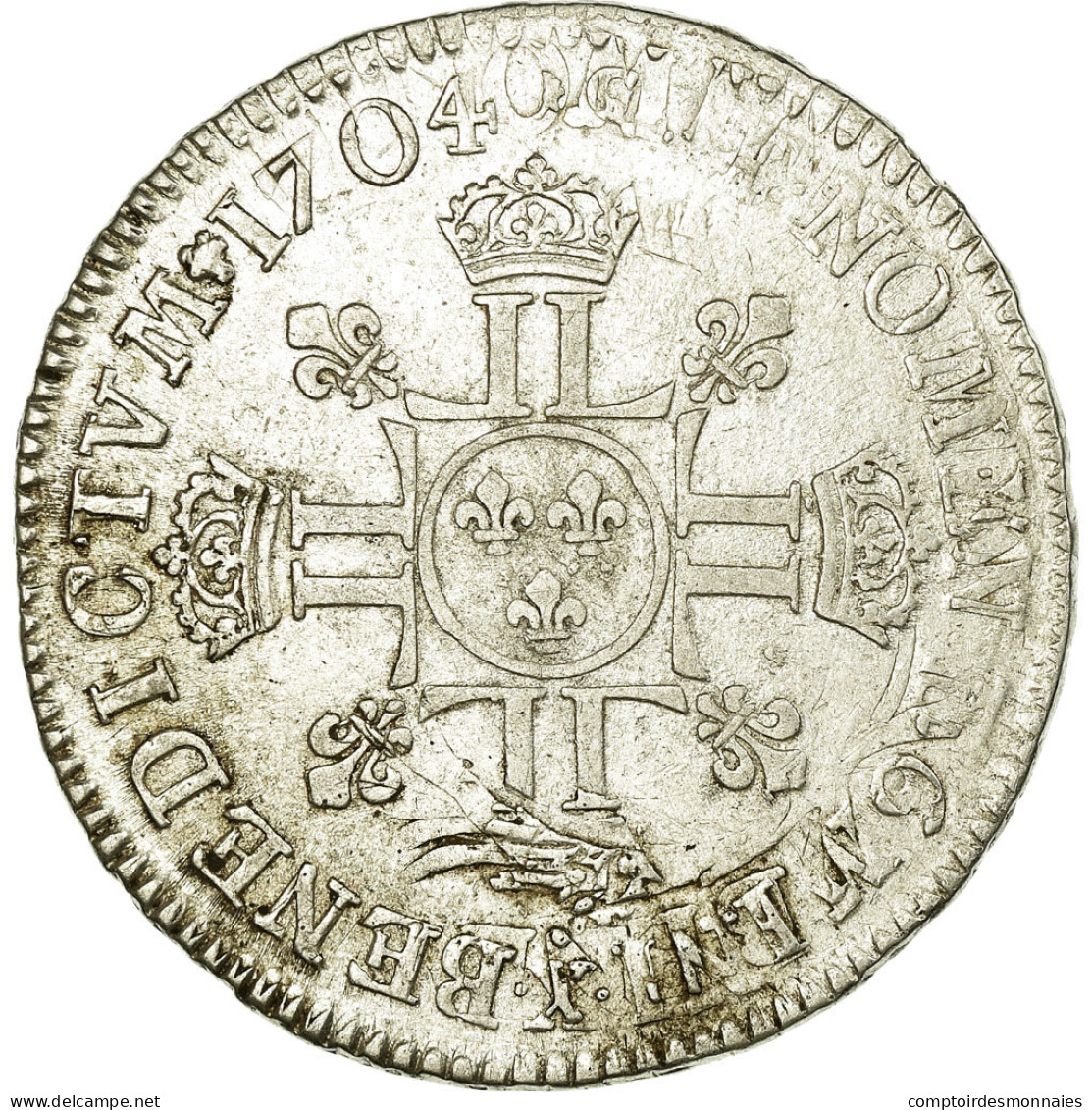 Monnaie, France, Louis XIV, 1/2 Écu Aux 8L 2e Type, 1/2 ECU, 45 Sols, 1704 - 1643-1715 Luigi XIV El Re Sole