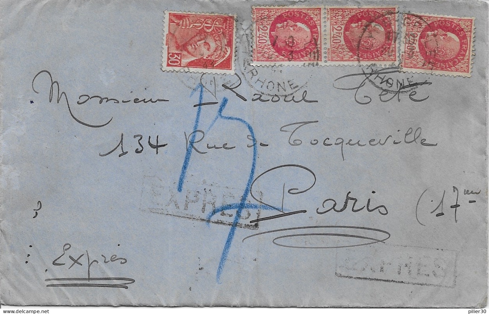 PETAIN - ENVELOPPE EXPRES PARIS - MARS 1944 - Vente Prix Fixe - 1941-42 Pétain