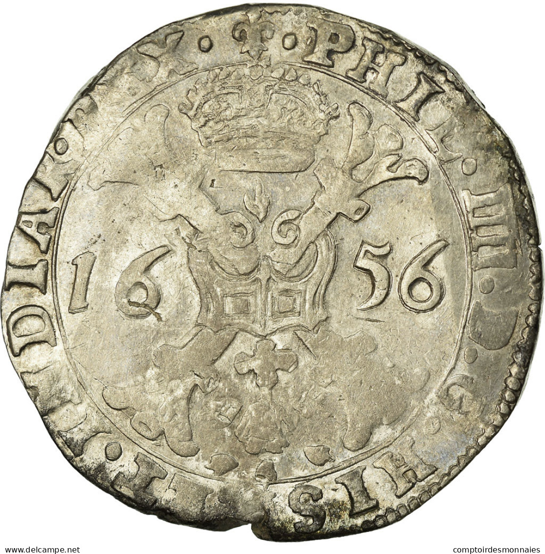 Monnaie, Pays-Bas Espagnols, Flandre, Patagon, 1656, Bruges, TTB, Argent - Otros & Sin Clasificación