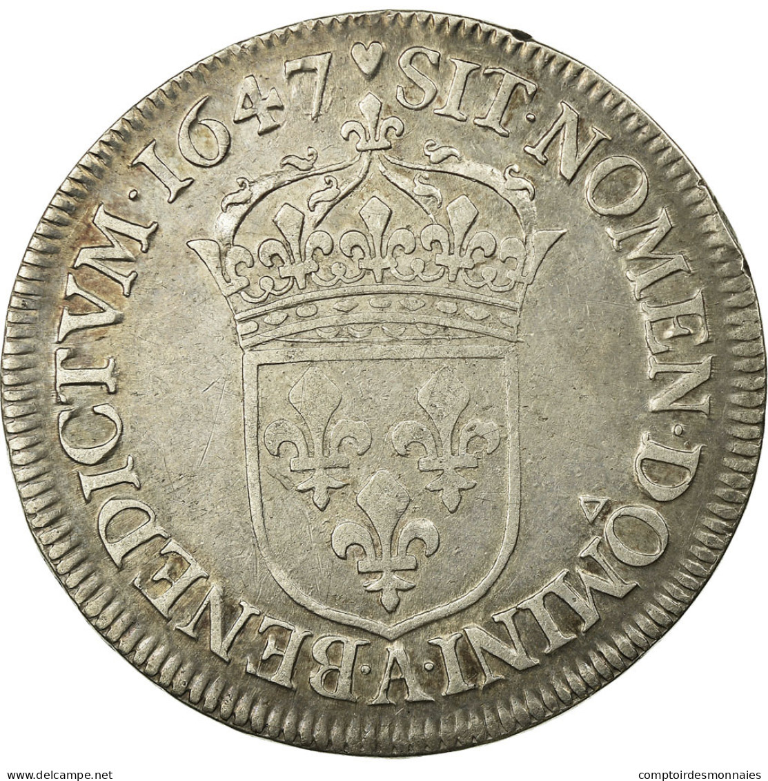 Monnaie, France, Louis XIV, 1/2 Écu à La Mèche Longue, 1/2 Ecu, 1647, Paris - 1643-1715 Luigi XIV El Re Sole