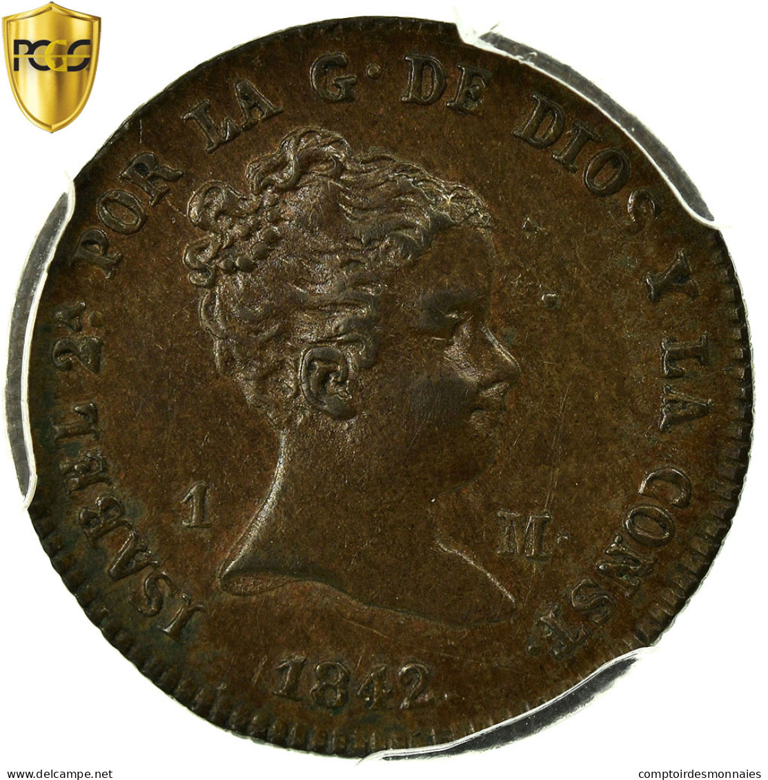 Espagne, Isabel II, Maravedi, 1842, Segovia, Cuivre, PCGS, SUP, KM:525.3 - Premières Frappes