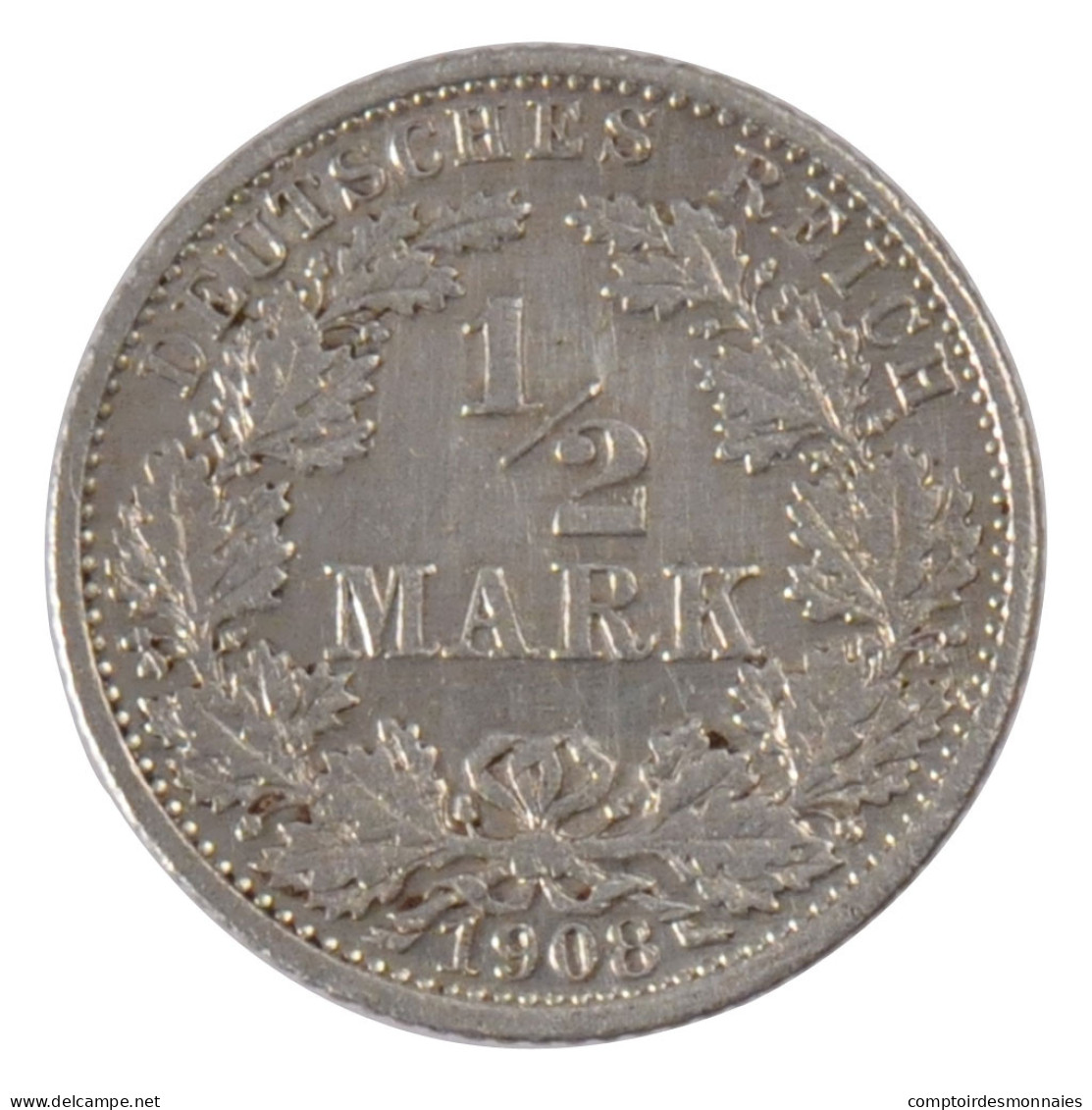 Monnaie, GERMANY - EMPIRE, 1/2 Mark, 1908, Karlsruhe, TTB+, Argent, KM:17 - 1/2 Mark