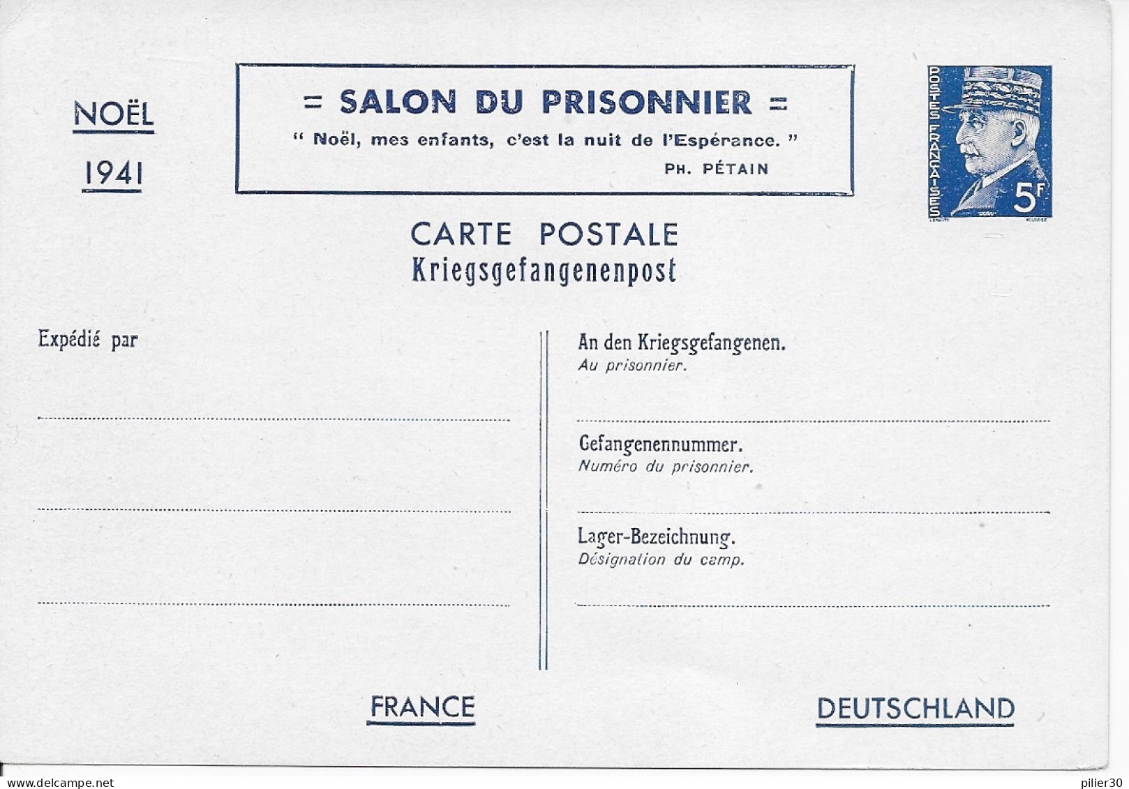 PETAIN - SALON DU PRISONNIER NOEL 1941 - CARTE NEUVE - Prix Fixe - 1941-42 Pétain