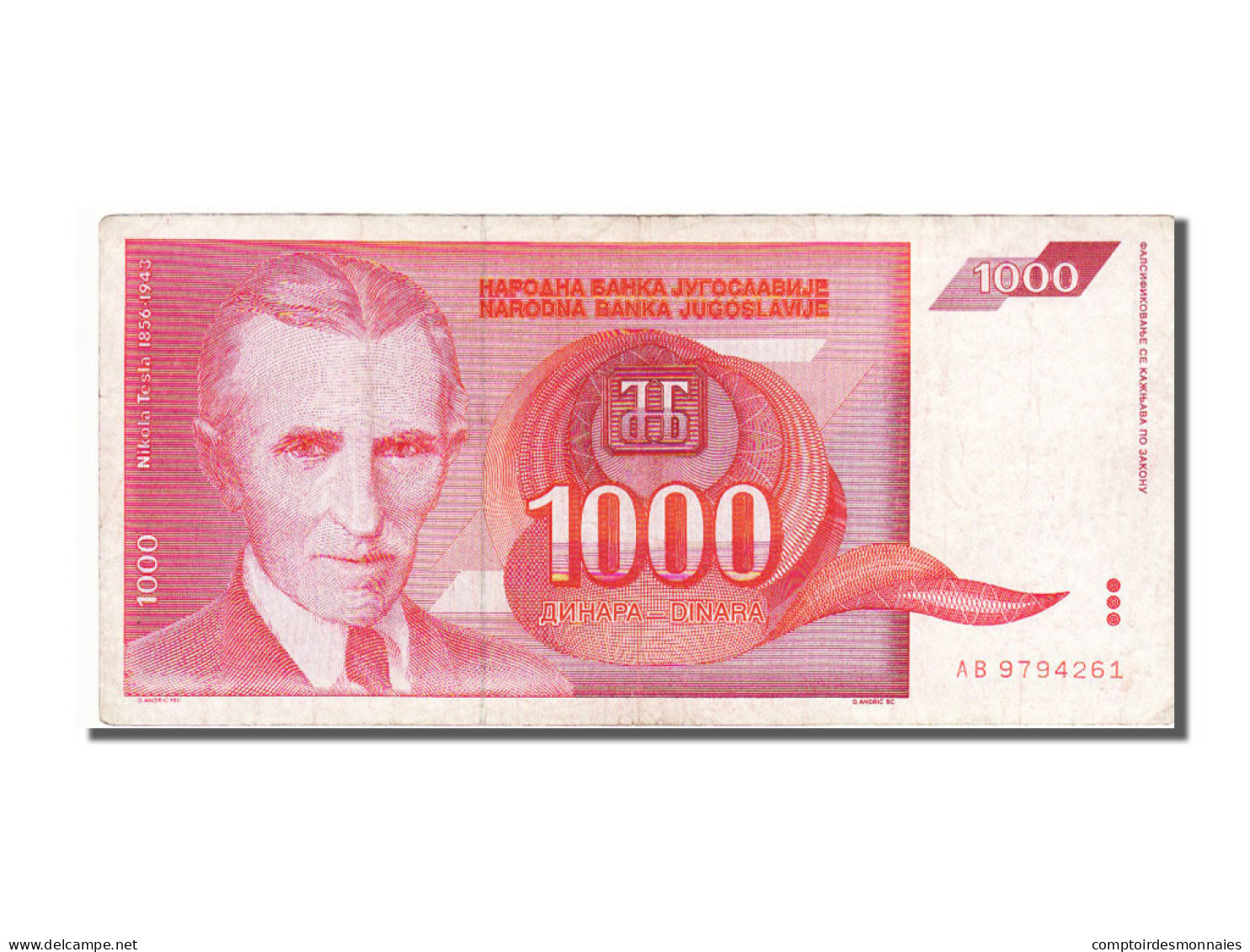 Billet, Yougoslavie, 1000 Dinara, 1992, TTB+ - Yugoslavia